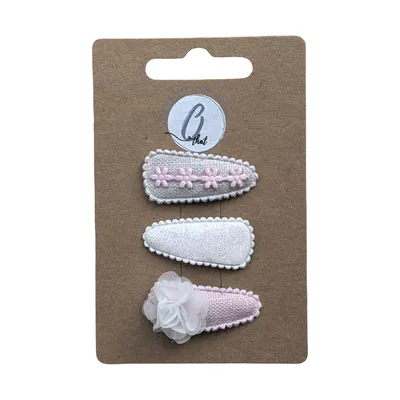 Ootje Kadootje Babyhaarclipjes Chiffon - 3 Stuks - Roze/Glitter/Ecru