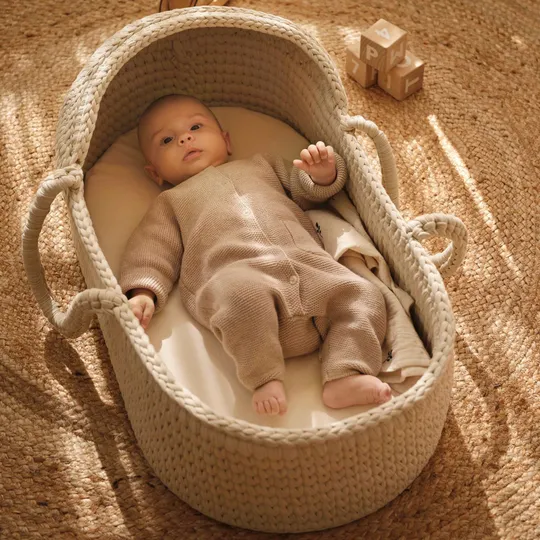 Moonboon Moseskorb mit Ständer – Gehäkelt – Natur – Einheitsgröße