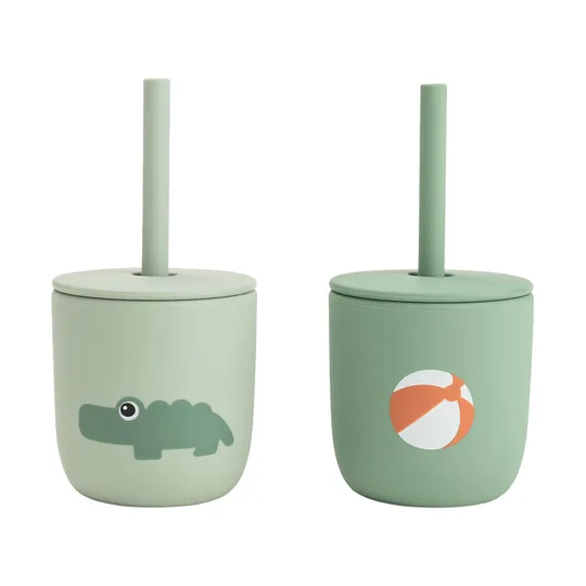 Done By Deer Playground Siliconen Rietjesbeker - 2 Stuks - Green