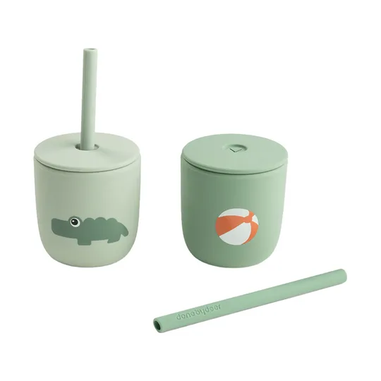Done By Deer Playground Siliconen Rietjesbeker - 2 Stuks - Green