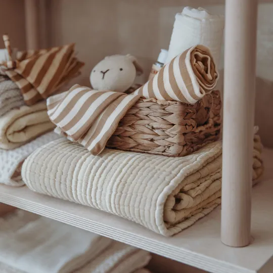 Meyco Ledikantdeken - Hydrofiel Jacquard Stripe - Sand - 100x150 cm