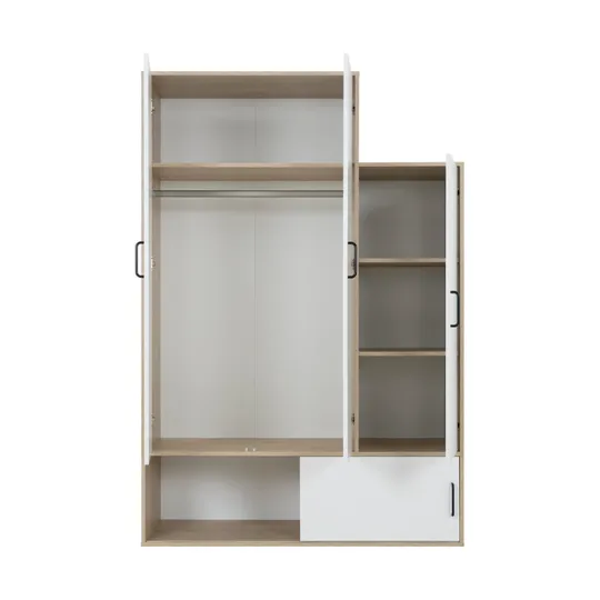 Diagone Erwan Kleiderschrank – 3 Türen – 1 Schiebetür - Natural Chesnut / White