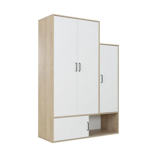 Diagone Erwan Kleiderschrank – 3 Türen – 1 Schiebetür - Natural Chesnut / White
