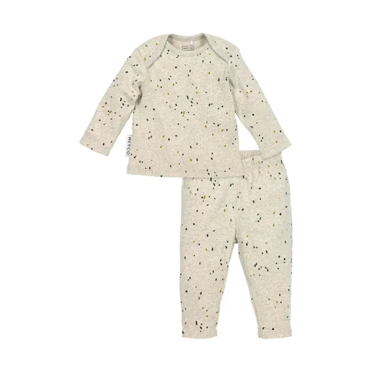 Meyco Baby-Pyjama Rib – Mini Spot – Sand Melange – Größe 50/56