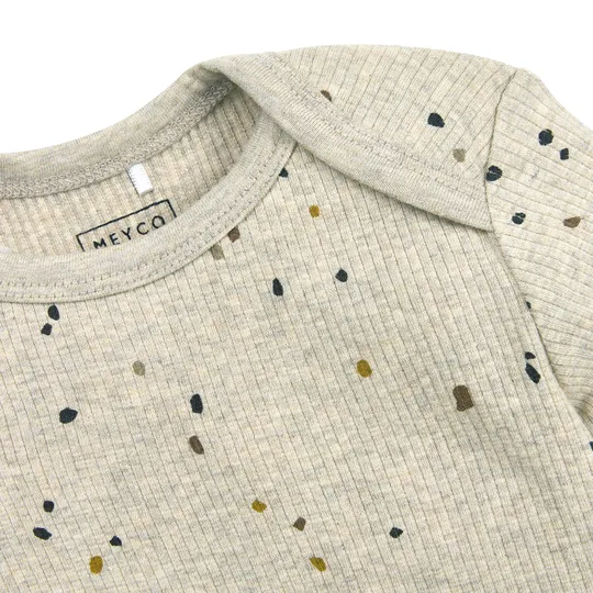 Meyco Baby-Pyjama Rib – Mini Spot – Sand Melange – Größe 50/56