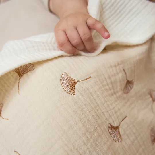 Meyco Bestickte Decke Pre-Washed - Ginkgo - Soft Sand - 100 x 150 cm