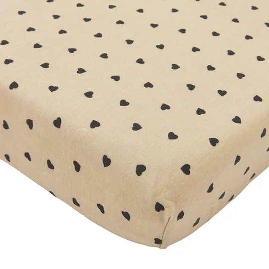 Meyco Spannbettlaken Print – Jersey – Sweet Heart – Soft Sand/Black – 40 x 80/90 cm