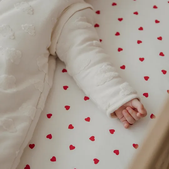 Meyco Spannbettlaken Print - Jersey - Sweet Heart - White/Red - 50 x 90 cm