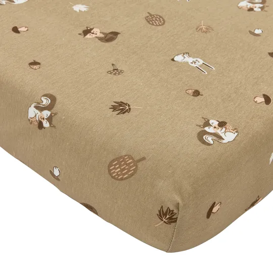 Meyco Spannbettlaken Print - Jersey - Forest Animals - Sand - 60 x 120 cm