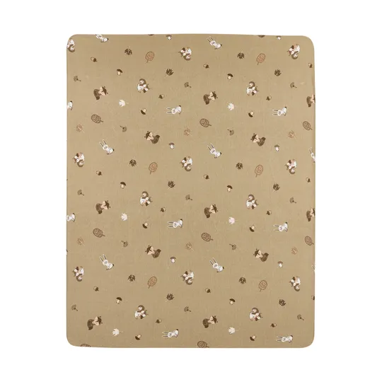 Meyco Hoeslaken Rond Print - 90/95 cm - Jersey - Forest Animals Sand  