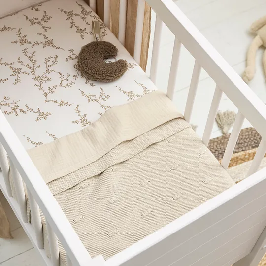 Meyco Spannbettlaken Print - Jersey - Branches - Sand - 40 x 80/90 cm