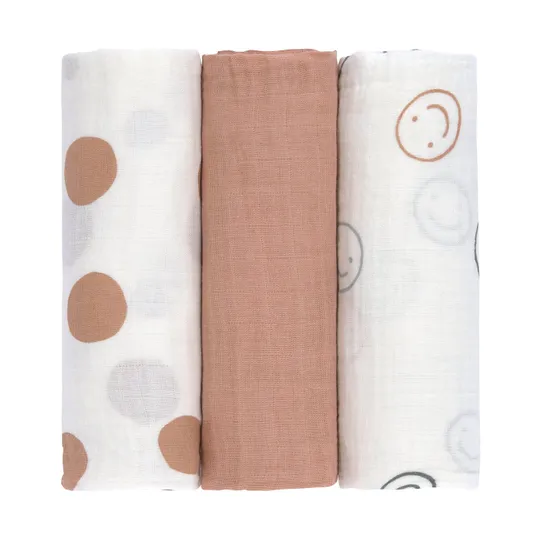 Lässig Swaddle Tuch (3 Stück) 85 x 85 cm - Tiny Smile - Maple
