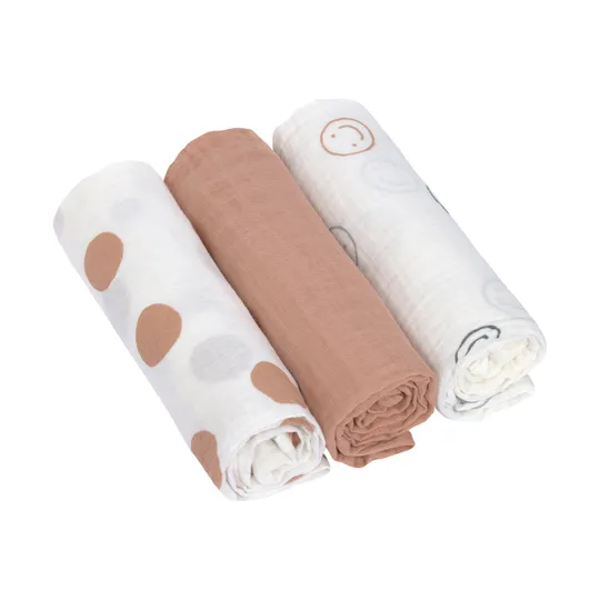 Lässig Swaddle Tuch (3 Stück) 85 x 85 cm - Tiny Smile - Maple