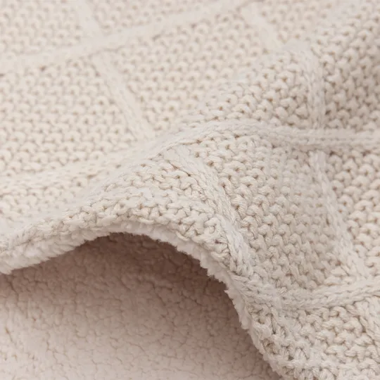 Jollein Check Knit Babydecke 75 x 100 cm - Oatmeal / Teddy Fleece