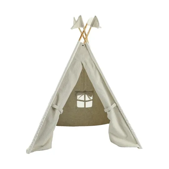 Overseas Tipi Zelt Teddy mit Wimpeln - Off White - 140 x 112 cm