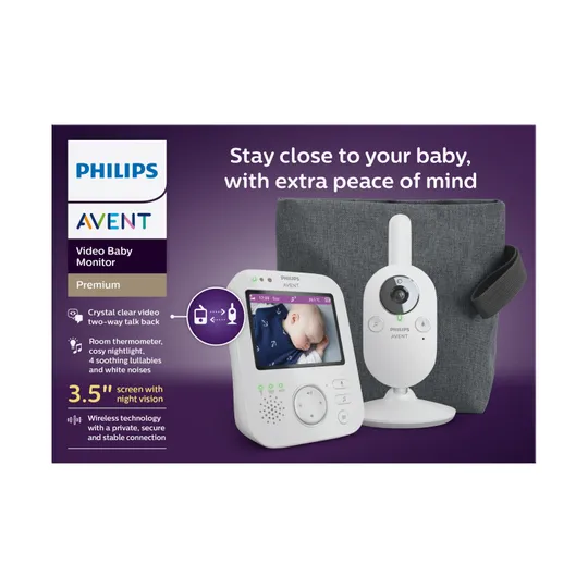 Philips Avent Video-Babyphone – Premium SCD892/26 -Slate Grey - Mit Reisetasche