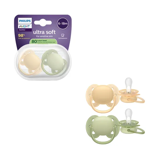 Philips Avent Ultra Soft Fopspeen - 6-18 Mnd - 2 Stuks - Plant-based 