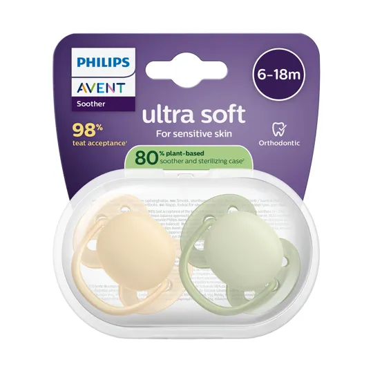 Philips Avent Ultra Soft Fopspeen - 6-18 Mnd - 2 Stuks - Plant-based 