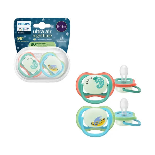 Philips Avent Ultra Air Fopspeen - 6-18 Mnd - 2 Stuks - Plant-based - Glow In The Dark