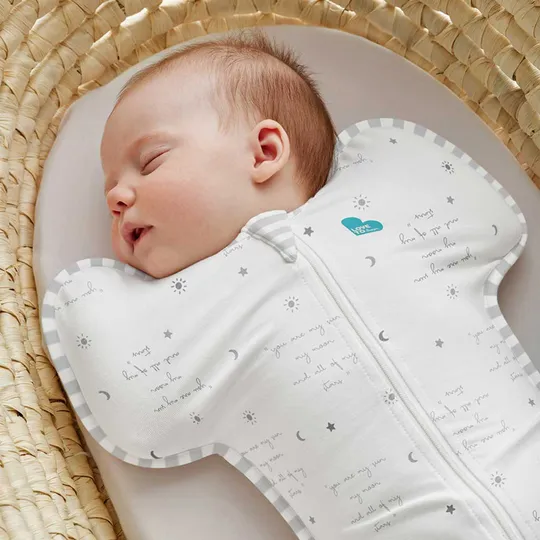 Love to Dream Puckschlafsack – Swaddle Up™ – 0–3 Monate – Weiß mit Text