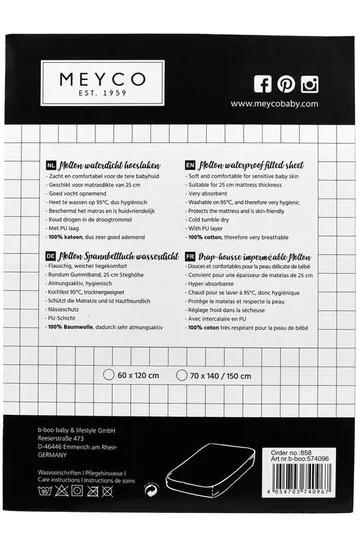 Meyco Molton Spannbettlaken - 60 x 120 cm - PU Wasserdicht - Weiß