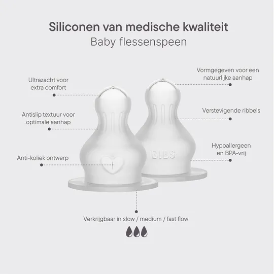 BIBS Flesspeen Rond - Medium Flow - 2 Pack - Silicone