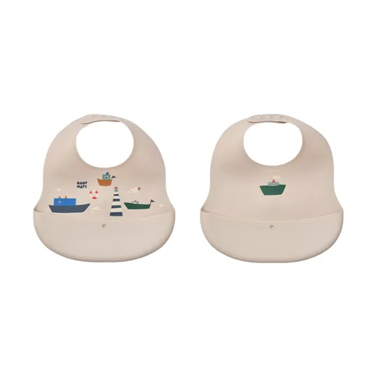 Liewood Ember Printed Bib 2-pack - Sailing / Sandy