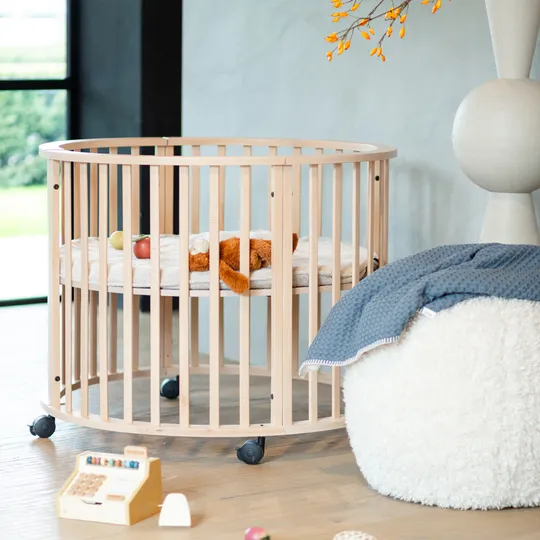 Europe Baby Circa Ronde Box Pakketdeal - Mat Naturel | Pretura Boxmatras - Superior Wave | Kidsmill Boxmatras Hoes