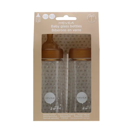 Hevea Medium Flow Kit Glazen Fles 250 ml 2 Stuks