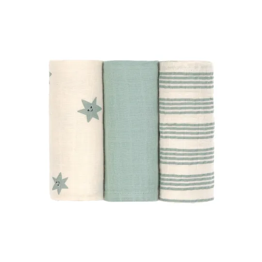 Lässig Swaddle & Burp Tücher - Tiny Team - 3er - Pack - 60 x 60 cm - Granite Green