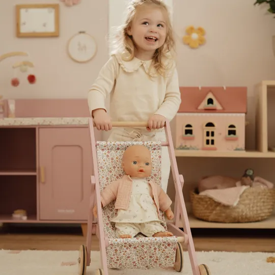 Little Dutch Puppenbuggy – Soft Flowers – Rosa (Holz)