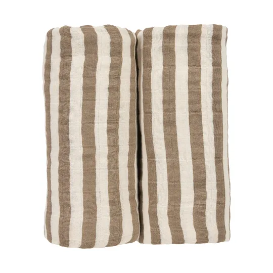 Meyco Baby Fat Stripe Hydrofiele Doeken - 2 Stuks - 120x120 cm - Taupe
