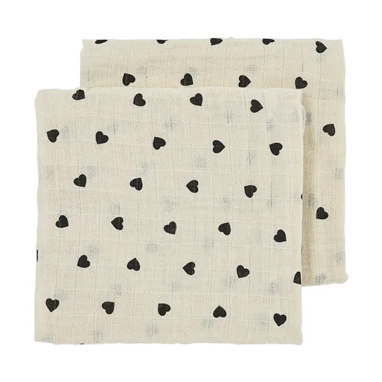Meyco Baby Sweet Heart Hydrophile Tücher - 2er-Pack - Soft Sand/Black - 70x70 cm
