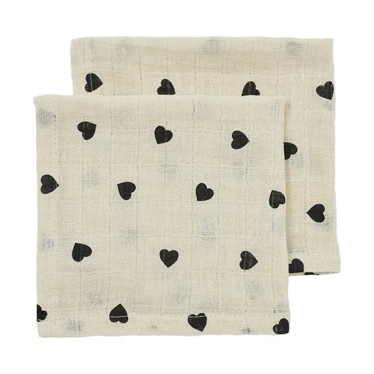 Meyco Baby Sweet Heart Mundtücher - 2er-Pack - Soft Sand/Black - 30x30 cm
