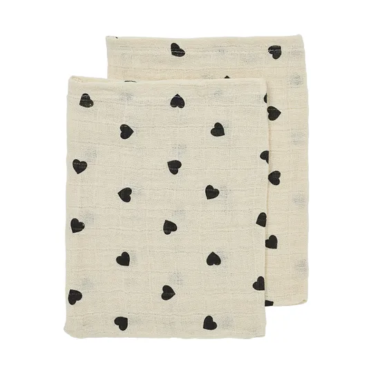 Meyco Baby Sweet Heart Waschlappen - 2er-Pack - Soft Sand/Black - 20x17 cm