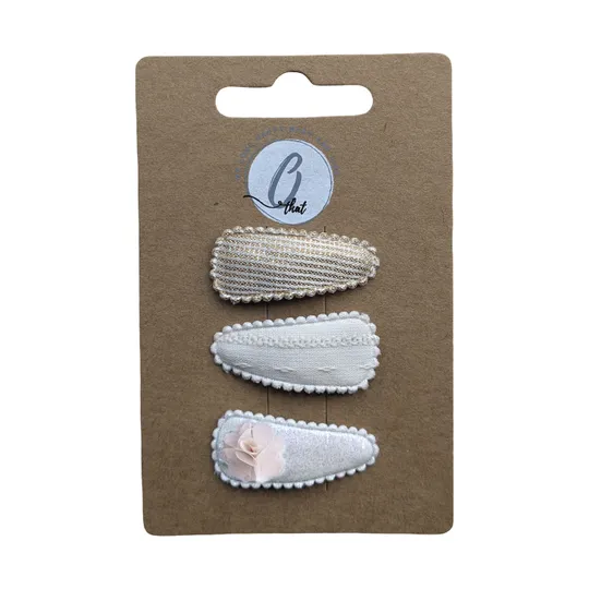 Ootje Kadootje Babyhaarclipjes Chiffon - 3 Stuks - Ivoor/Glitter/Goud 