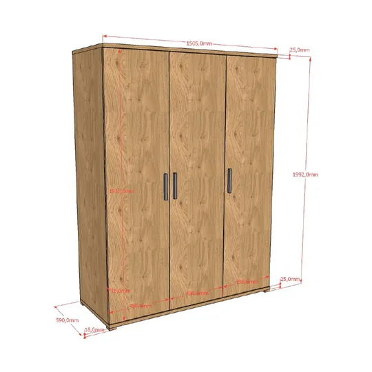 Vipack Sam 3-türiger Kleiderschrank - Eiche
