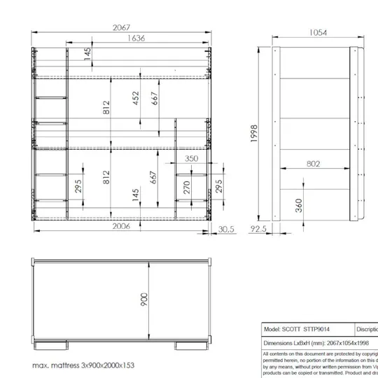 Scott Triple Etagenbett - Weiß - 90 x 200 cm