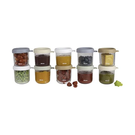 Beaba Glazen Bewaarpotjes - 250 ml - 10 Stuks - Natural Color Mix