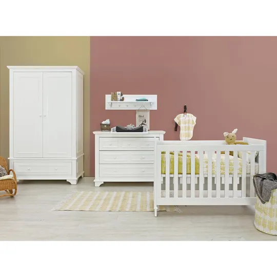 Bopita Charlotte Babyzimmer Weiß | Bett 70 x 140 + Kommode + Schrank 3-türig