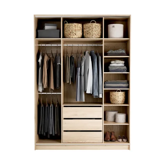 Vox Stor Kledingkast 160 x 225 cm - Comfort - Oak/Sand Beige - Metaal Rose Gold + Side Cabinet