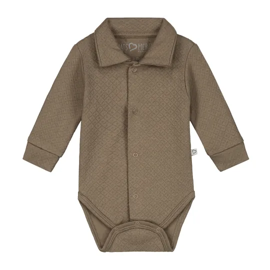 Mats & Merthe Noah Romper Met Kraag Lange Mouw Taupe 1 Mnd
