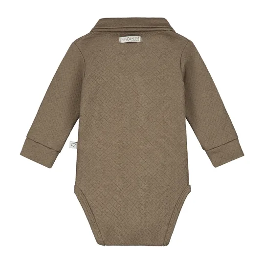 Mats & Merthe Noah Romper Met Kraag Lange Mouw Taupe 1 Mnd