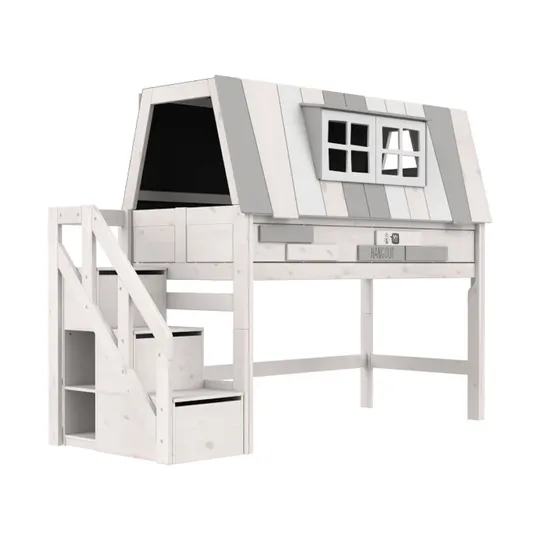 LIFETIME Kidsrooms Halbhohes Bett mit Treppenschrank - My Hangout - Whitewash - 90x200 cm