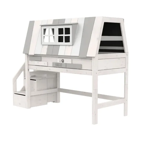 LIFETIME Kidsrooms Halfhoogslaper met Trapkast - My Hangout - Whitewash - 90x200 cm