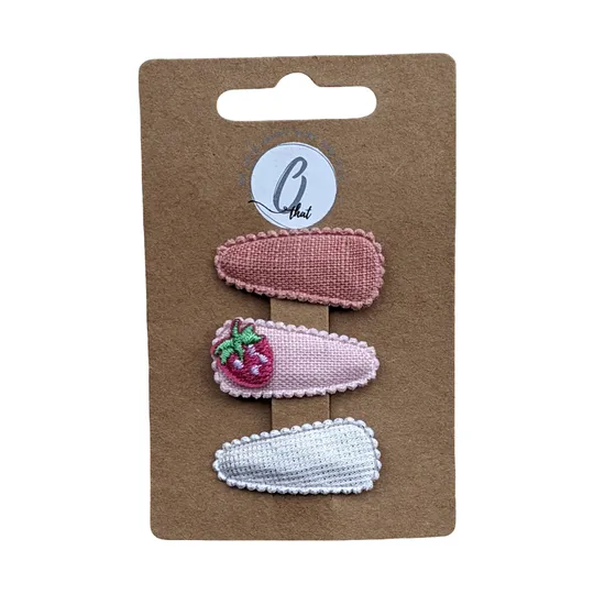 Ootje Kadootje Babyhaarclipjes - 3 Stuks - Fruit Aardbei/Oudroze/Zilver