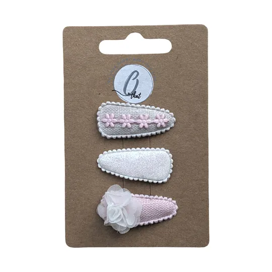 Ootje Kadootje Babyhaarclipjes Chiffon - 3 Stuks - Roze/Glitter/Ecru